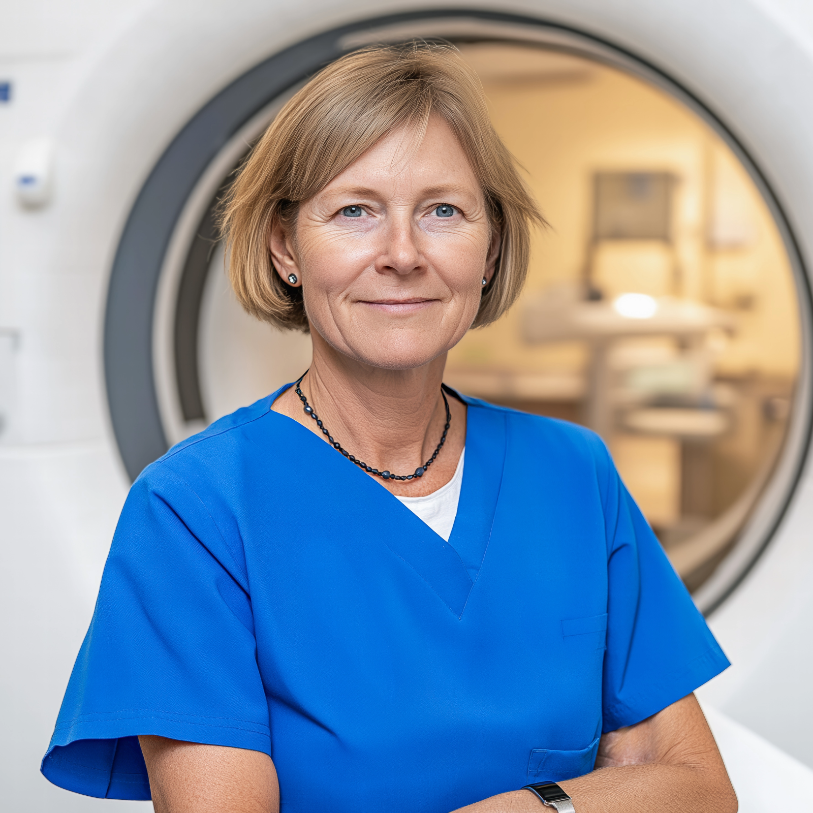 female radiographer in front of the machine 