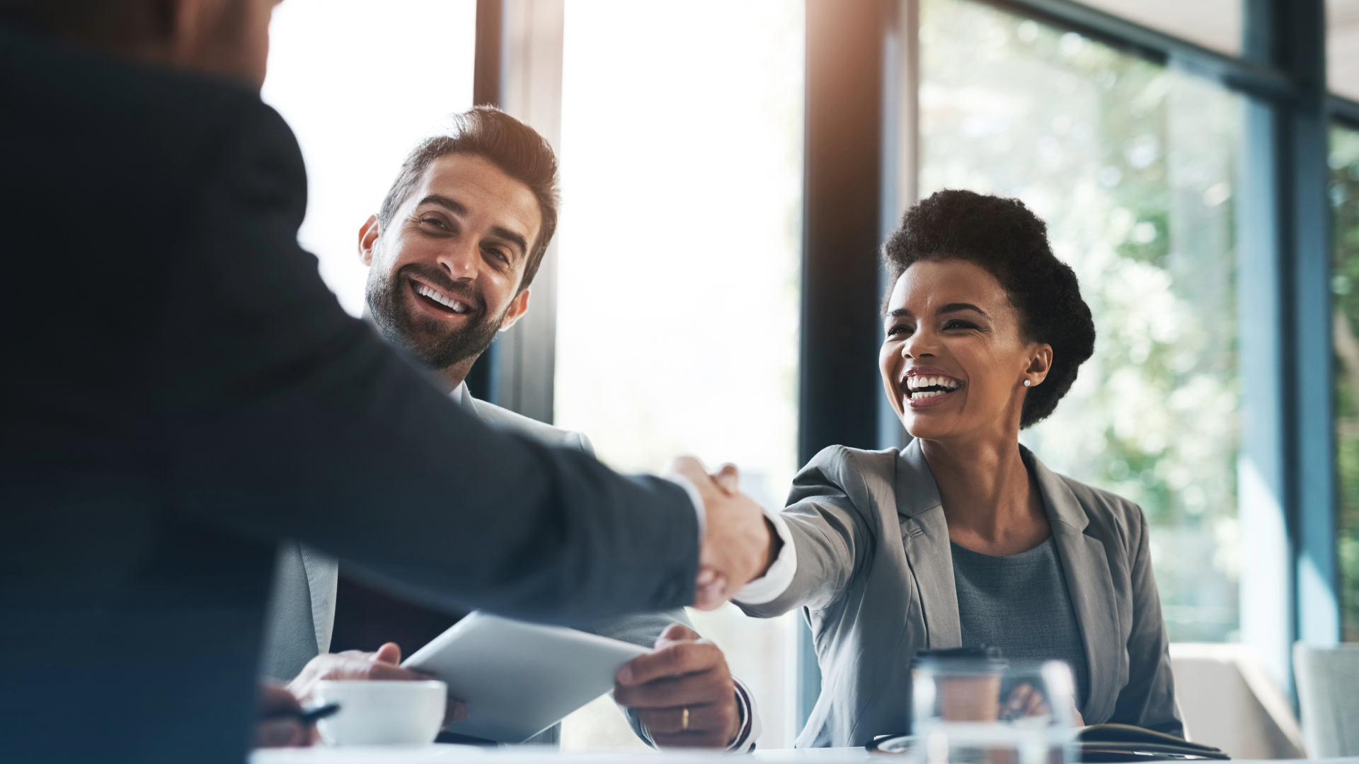 shaking hands in an interview