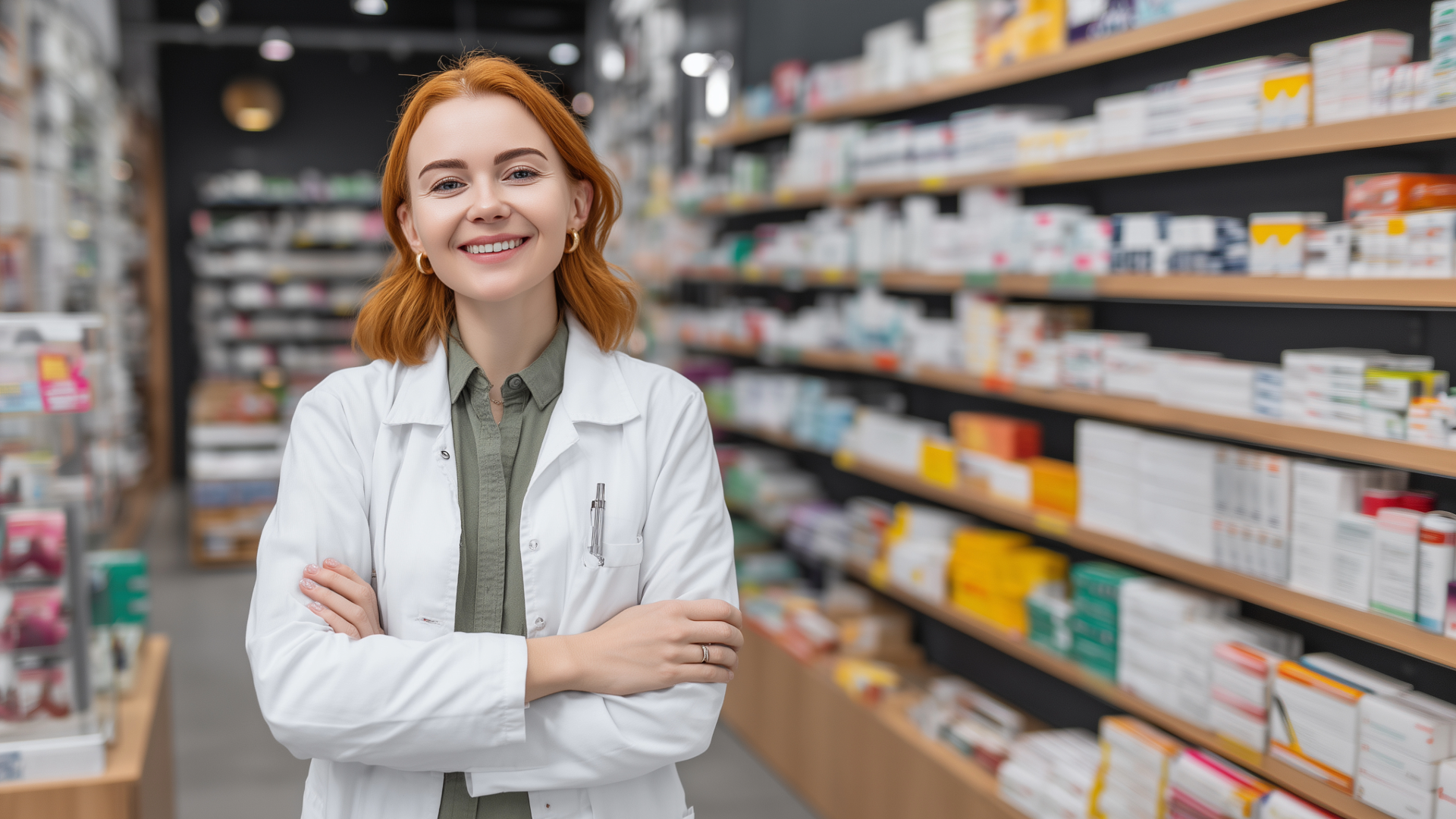 Pharmacist in pharmacy back